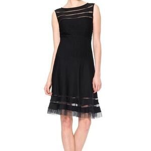 Tadashi Shoji Cut Out Jersey Mesh Cocktail Dress Sz PS Black Elegant Party
